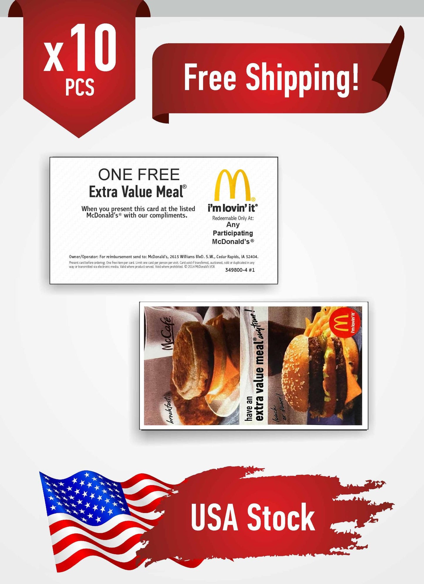 x10 McDonalds Vouchers Free Any Extra Value Meal - No expiration date