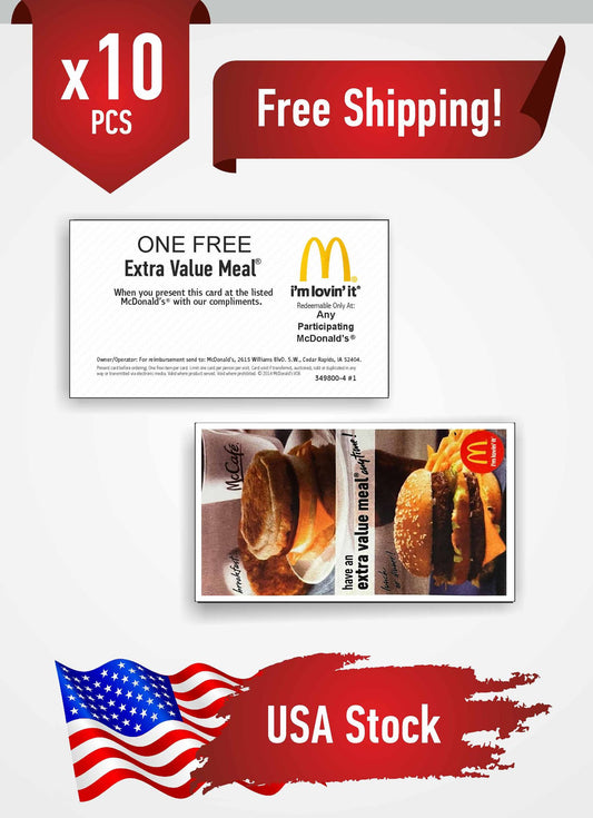 x10 McDonalds Vouchers Free Any Extra Value Meal - No expiration date